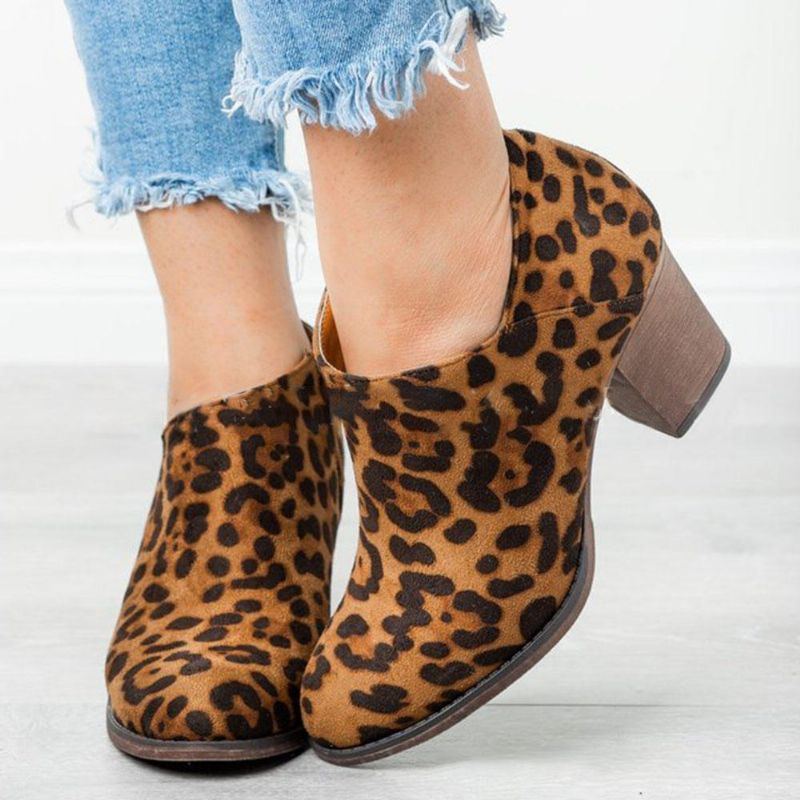 Große Damen Leopard Clog High Chunky Heel Stiefeletten