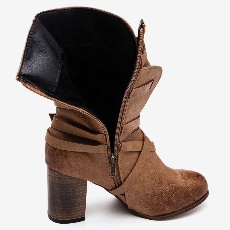 Große Damen Motorrad Schnalle Riemchen Reißverschluss High Heel Stiefeletten