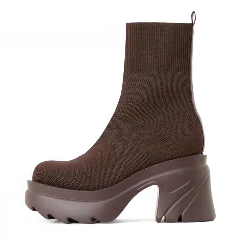 Große Damen Stilvolle Lässige Bequeme Plattform Chunky Heel Stretch Knit Sock Boots