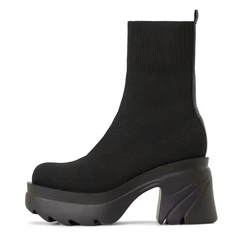 Große Damen Stilvolle Lässige Bequeme Plattform Chunky Heel Stretch Knit Sock Boots