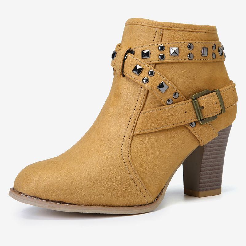 Große Damenmode Wildleder Niet Reißverschluss High Chunky Heel Kurze Stiefeletten