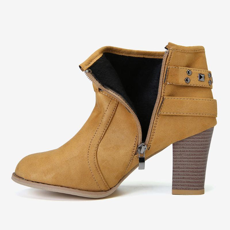 Große Damenmode Wildleder Niet Reißverschluss High Chunky Heel Kurze Stiefeletten