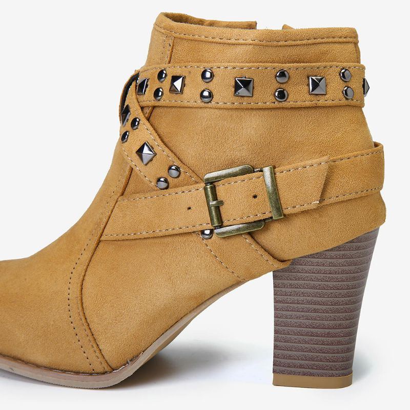 Große Damenmode Wildleder Niet Reißverschluss High Chunky Heel Kurze Stiefeletten