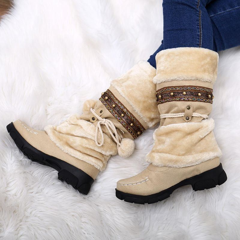 Große Flauschige Und Warm Haltende Winter Schneestiefel Für Damen