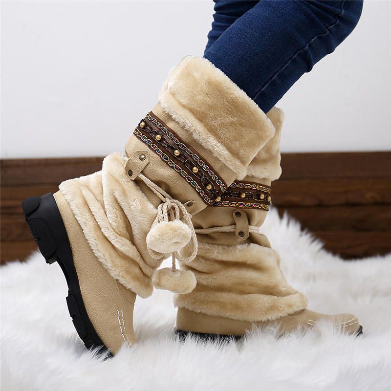 Große Flauschige Und Warm Haltende Winter Schneestiefel Für Damen