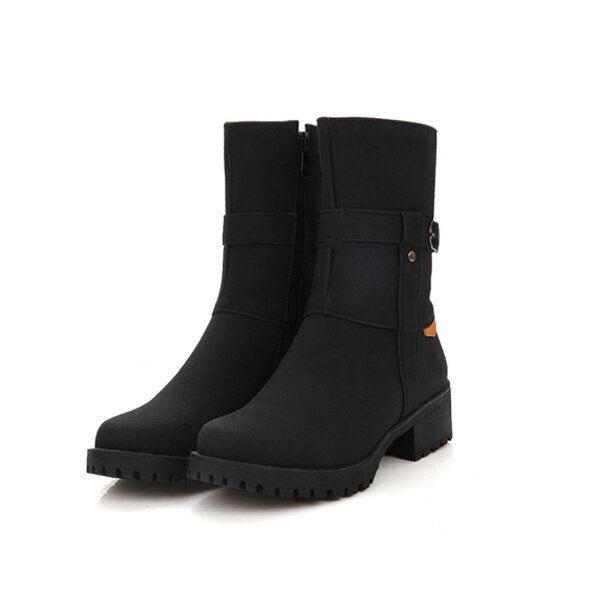 Große Knöchelkurze Stiefel Mit Runder Spitze Und Reißverschluss Für Damen