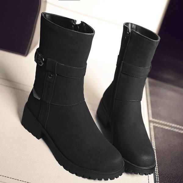 Große Knöchelkurze Stiefel Mit Runder Spitze Und Reißverschluss Für Damen