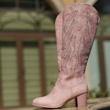 Große Retro Cowboystiefel Mit Klobigem Absatz Und Mittlerer Wade Für Damen