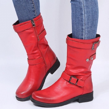 Große Retro Retro Reitstiefel Mit Schnallenriemen Und Blockabsatz