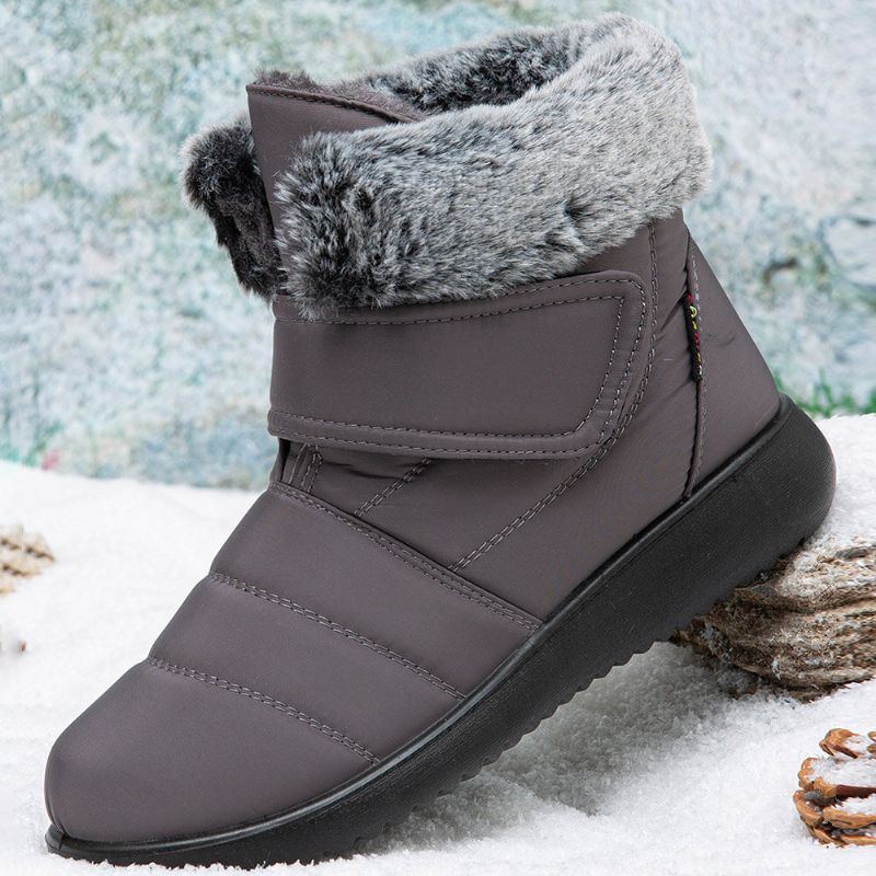 Große Warm Gefütterte Damen Schneestiefel Mit Klettverschluss Und Samt Schneestiefeletten