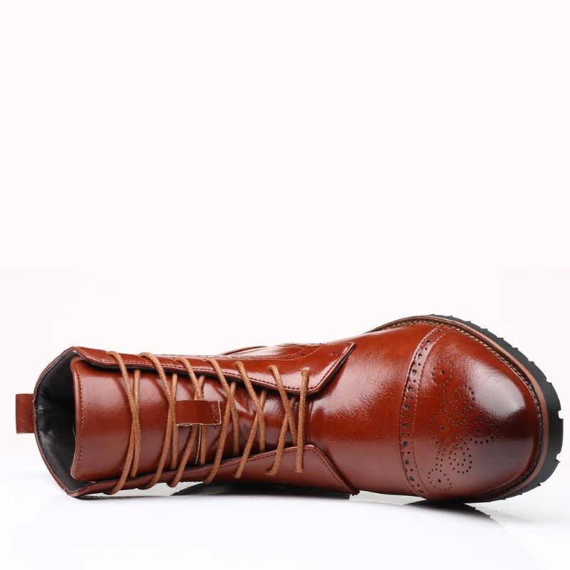 Herren Brogue Klassische Cowboy Schnürstiefel Wadenmitte