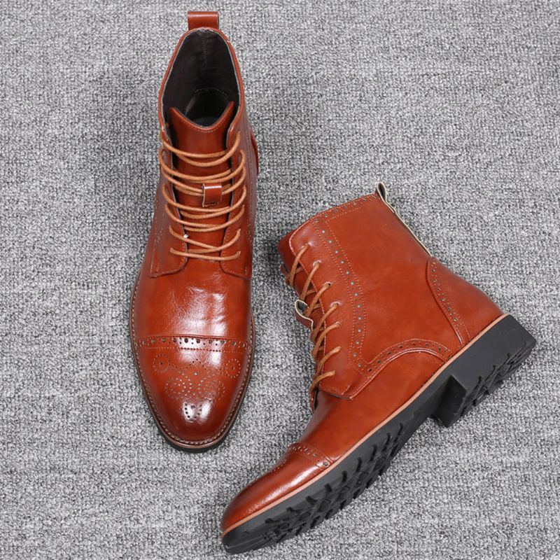 Herren Brogue Klassische Cowboy Schnürstiefel Wadenmitte