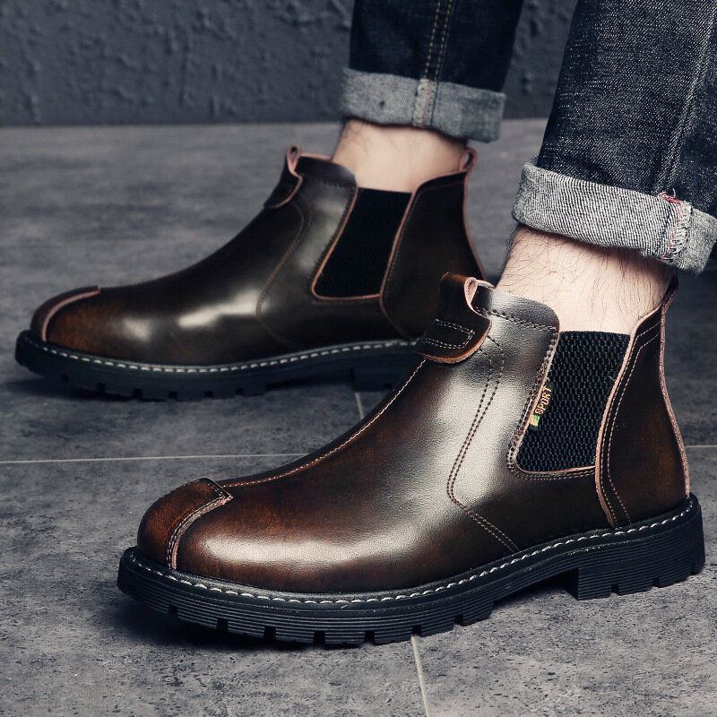 Herren Echtleder Slip On Rutschschutz Plus Warme Chelsea Stiefel Aus Samt Martin Stiefel