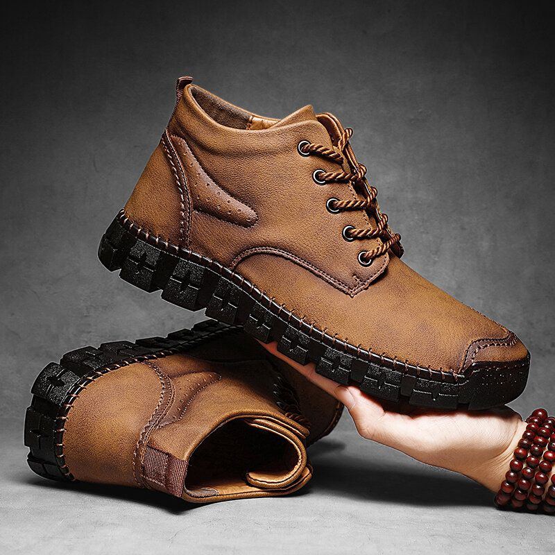 Herren Handnähte Leder Rutschfeste Retro Freizeitstiefel