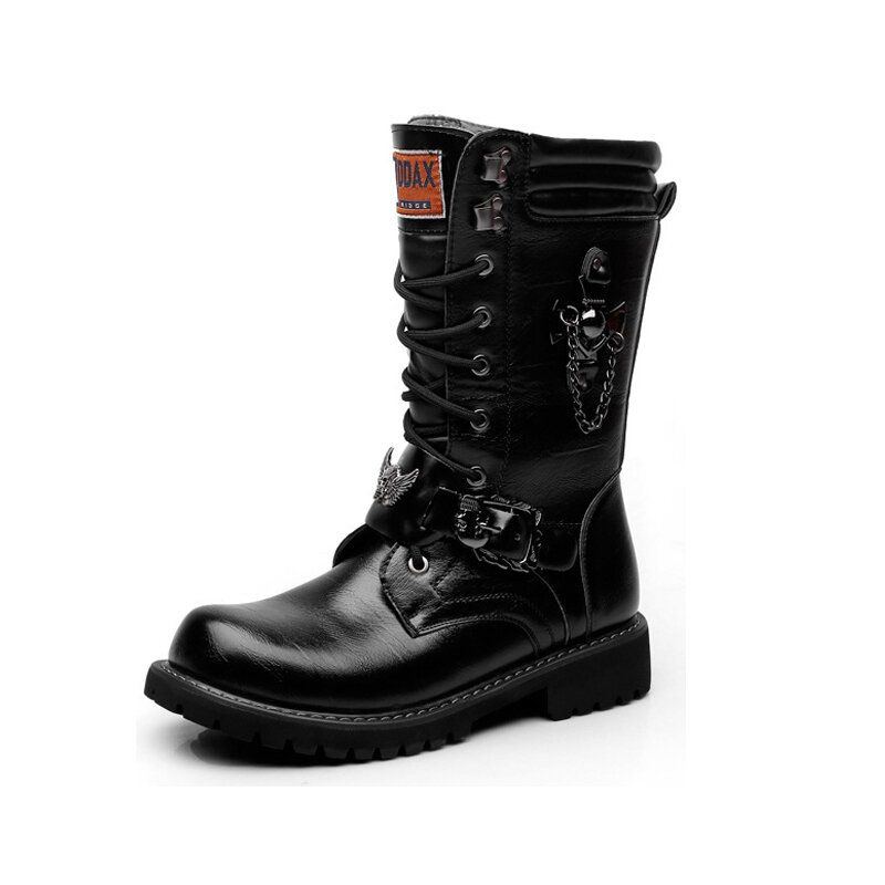 Herren High Top Motorradstiefel Mit Rutschfester Metallverzierung