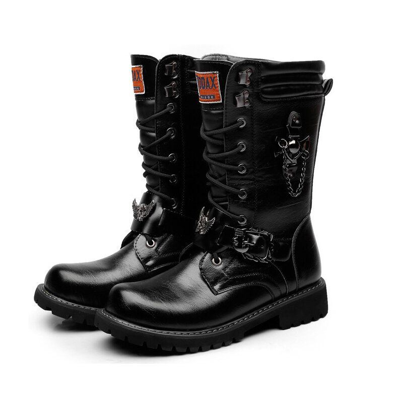 Herren High Top Motorradstiefel Mit Rutschfester Metallverzierung