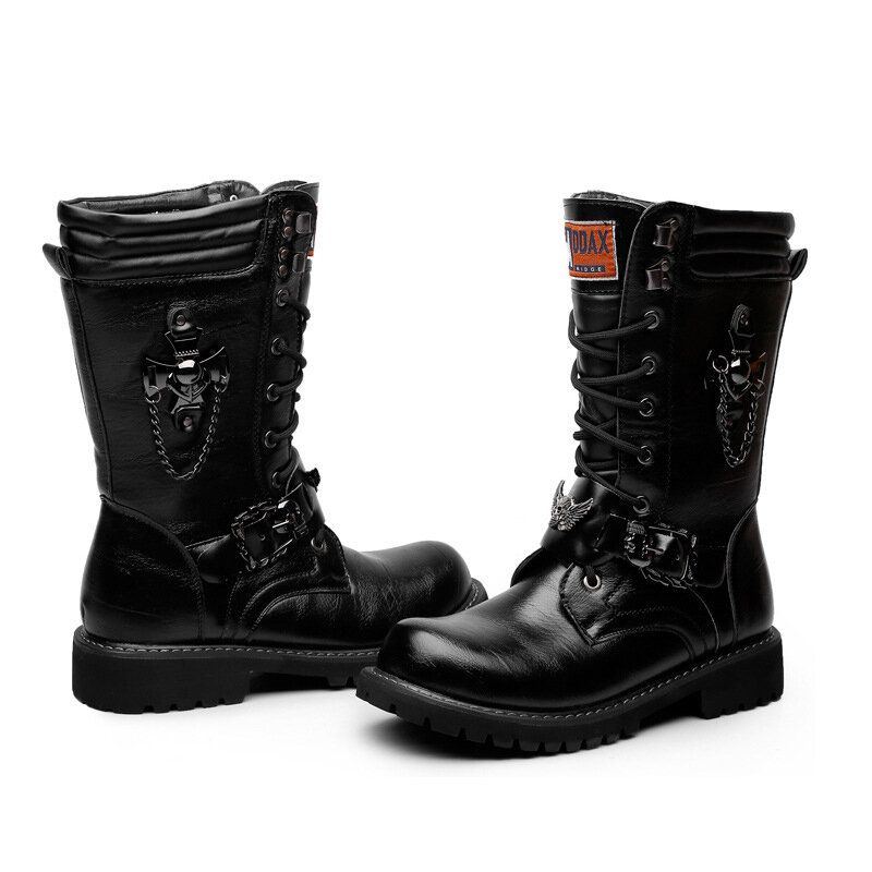 Herren High Top Motorradstiefel Mit Rutschfester Metallverzierung