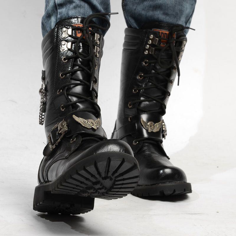 Herren High Top Motorradstiefel Mit Rutschfester Metallverzierung