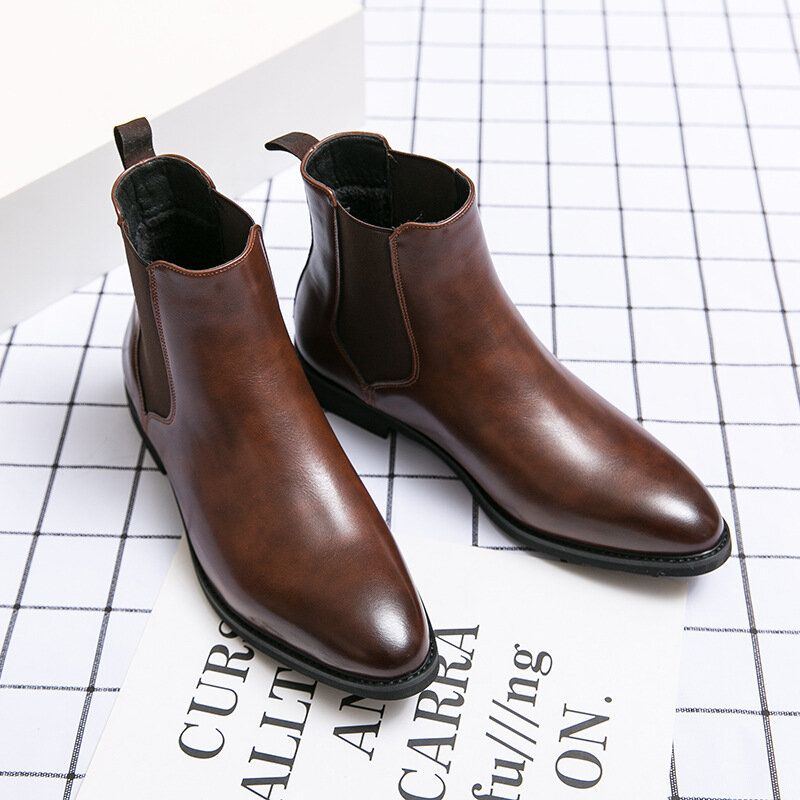 Herren Leder Spitze Toe Soft Sole Trendy Slip On Casual Chelsea Boots