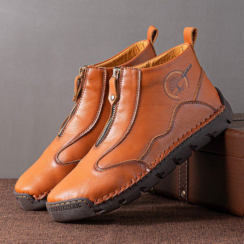 Herren Mikrofaser Leder Handgenäht Mit Weichem Boden Rutschfestem Reißverschluss Lässige Outdoor Stiefel