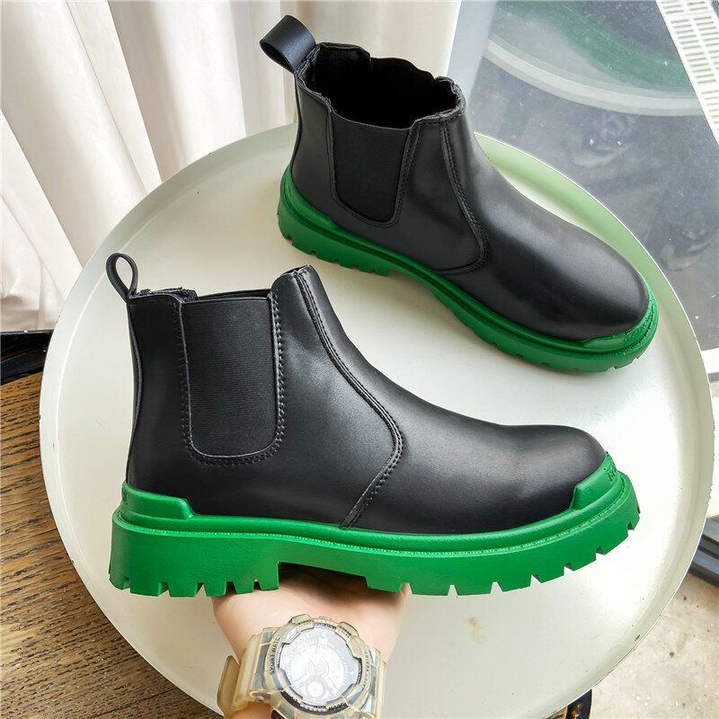 Herren Pu Leder High Top Splicing Slip On Casual Chelsea Boots