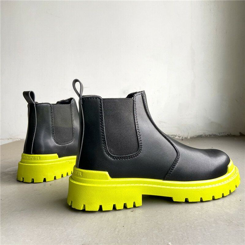 Herren Pu Leder High Top Splicing Slip On Casual Chelsea Boots