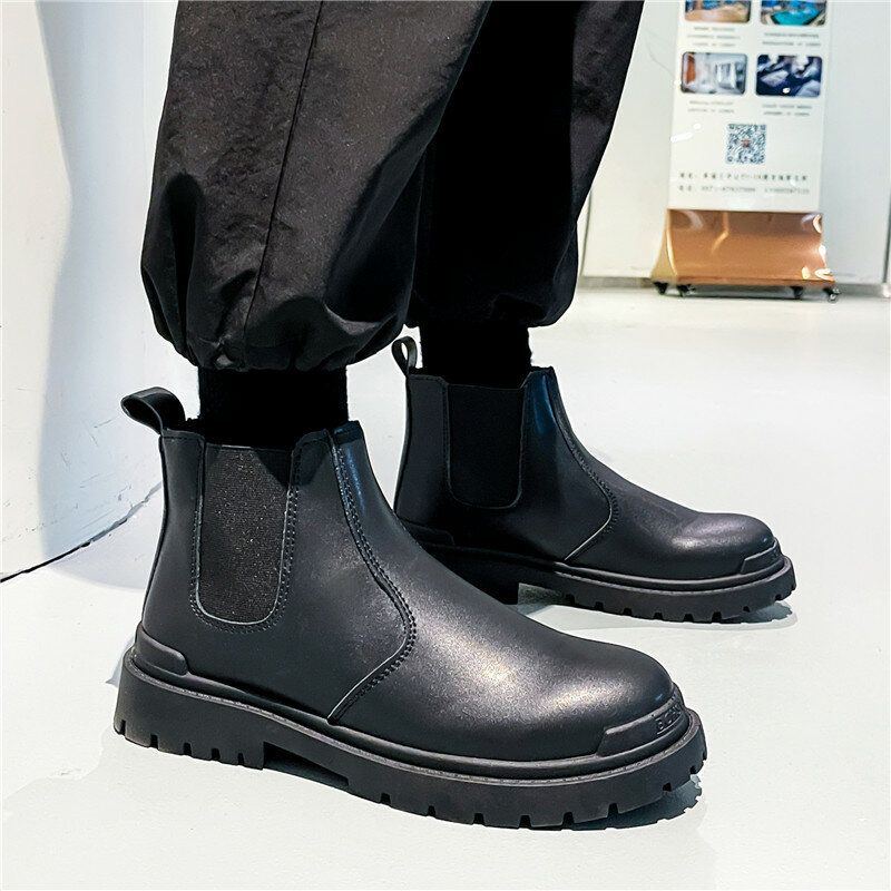 Herren Pu Leder High Top Splicing Slip On Casual Chelsea Boots