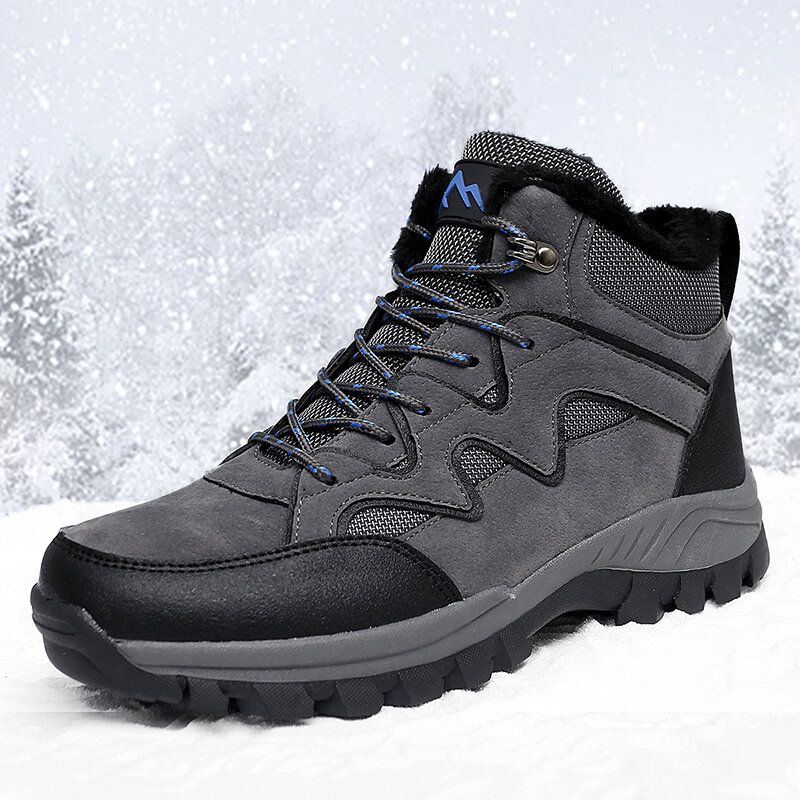 Herren Pu Leder Warm Gefütterte Wander Schnee Outdoor Stiefel