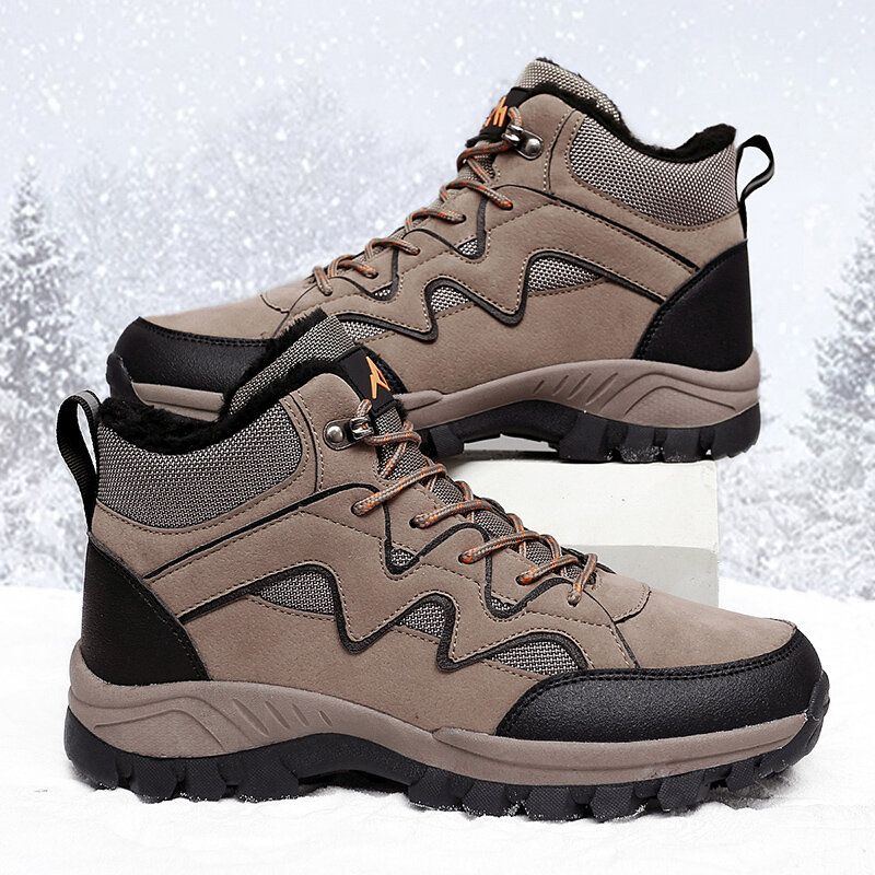 Herren Pu Leder Warm Gefütterte Wander Schnee Outdoor Stiefel