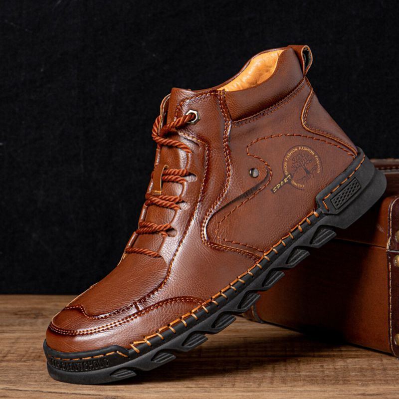 Herren Retro Handnähte Aus Mikrofaser Leder Weiche Lässige Stiefeletten