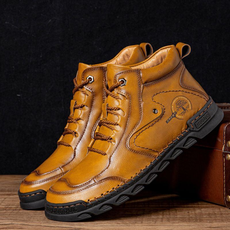 Herren Retro Handnähte Aus Mikrofaser Leder Weiche Lässige Stiefeletten