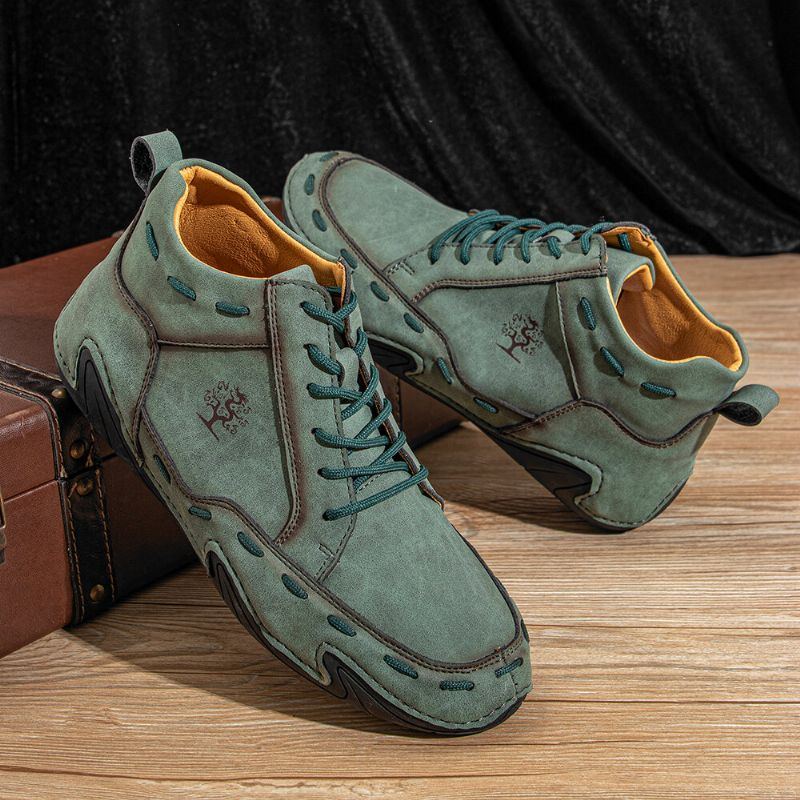 Herren Retro Handnähte Leder Rutschfeste Weiche Schnürstiefeletten