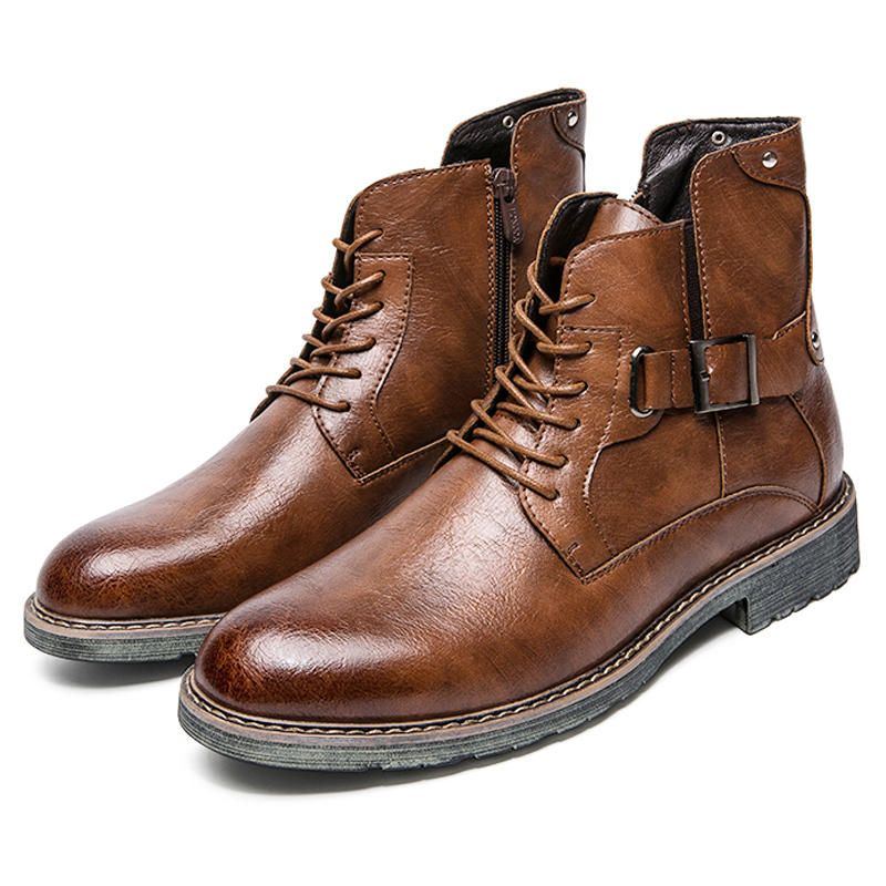 Herren Retro Rutschfeste Freizeit Lederstiefel