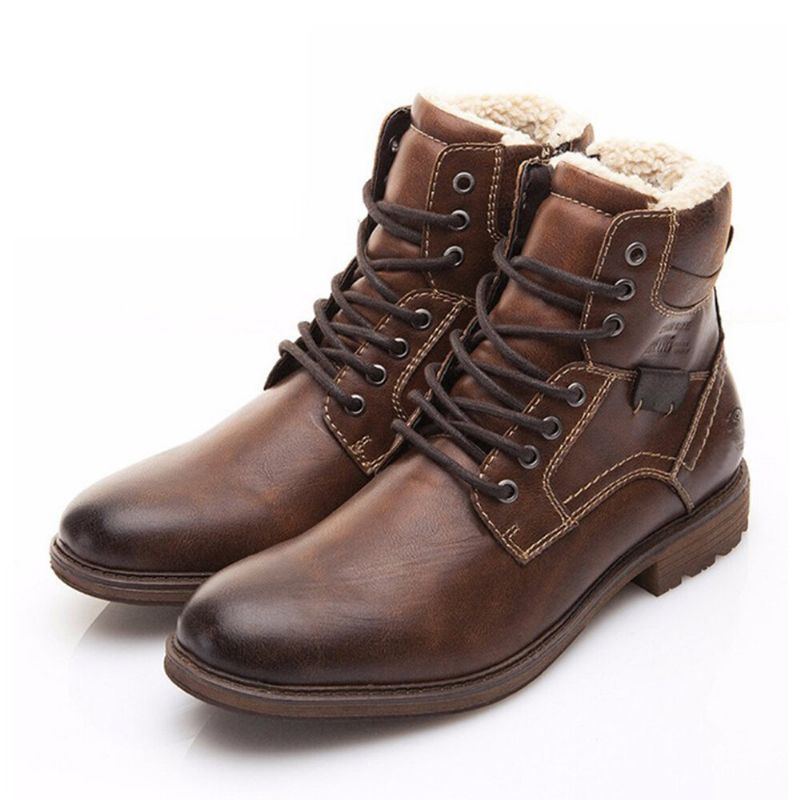 Herren Retro Rutschfeste Warmfutter Schnürstiefeletten Mit Reißverschluss