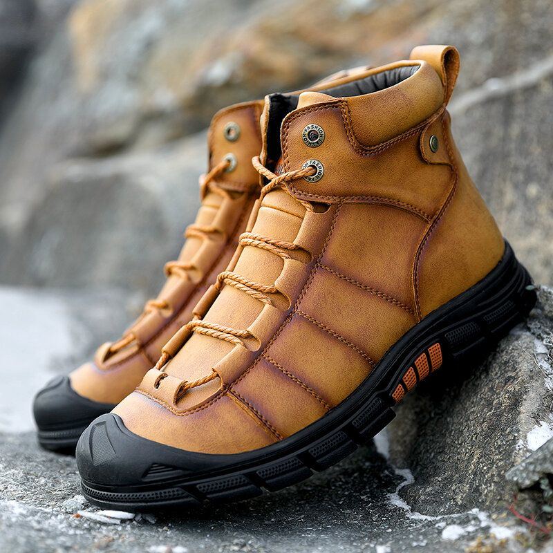 Herren Rindsleder Rutschfeste Anti Kollisions Zehe Lässige Outdoor Stiefeletten