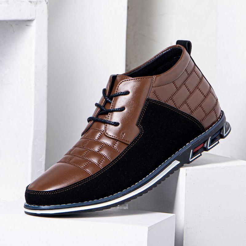 Herren Runde Zehe Bequeme Weiche Sohle Schnürschuhe Business Casual Leder Stiefeletten