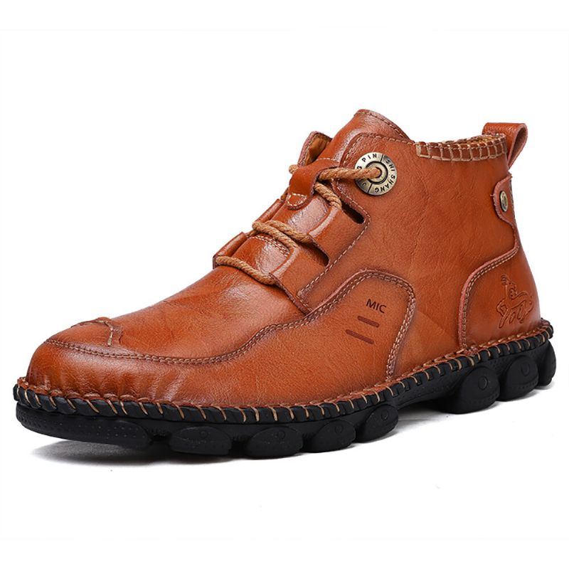 Herren Weiches Rindsleder Freizeit Nähgarn Business Casual Stiefeletten