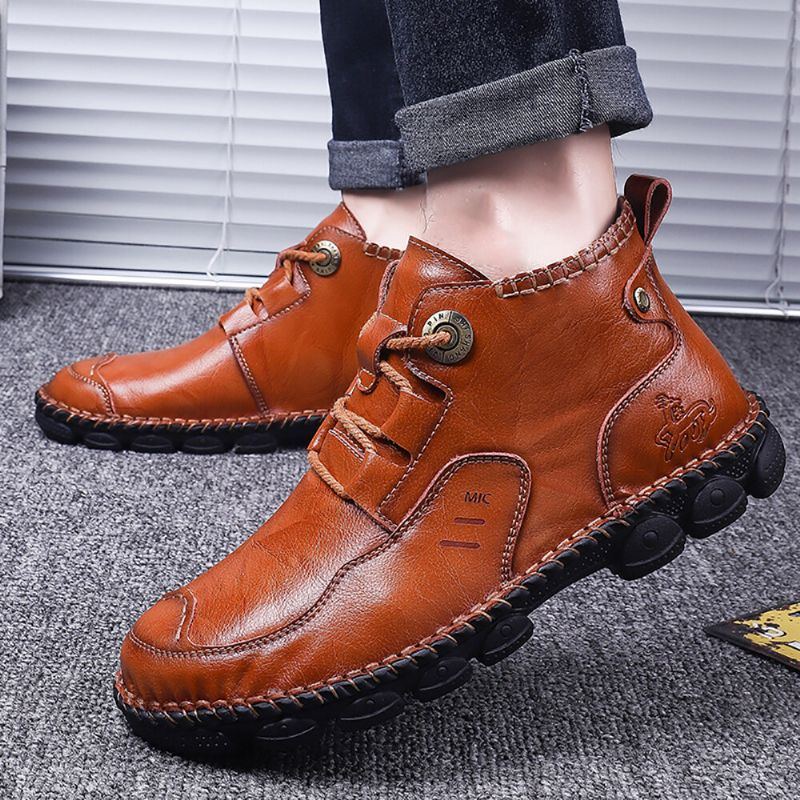 Herren Weiches Rindsleder Freizeit Nähgarn Business Casual Stiefeletten