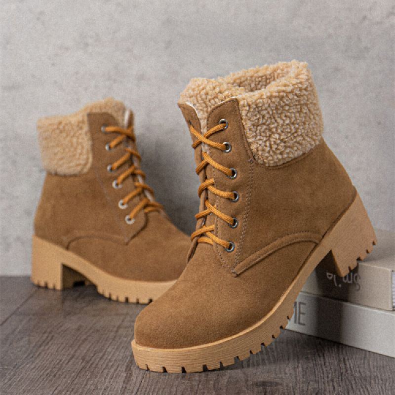 Kausale Einfarbige Warme Flauschige Kurze Stiefel Zum Schnüren Für Damen