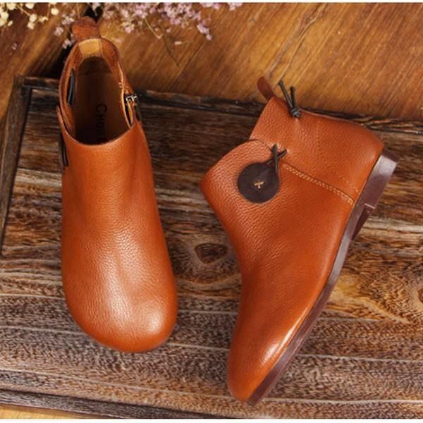 Kurze Lederstiefel Damen Casual Outdoor Soft Slip On Flache Schuhe