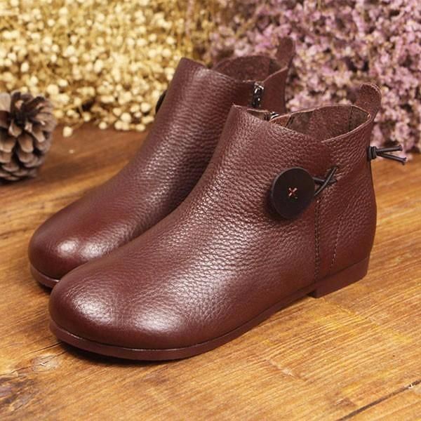 Kurze Lederstiefel Damen Casual Outdoor Soft Slip On Flache Schuhe