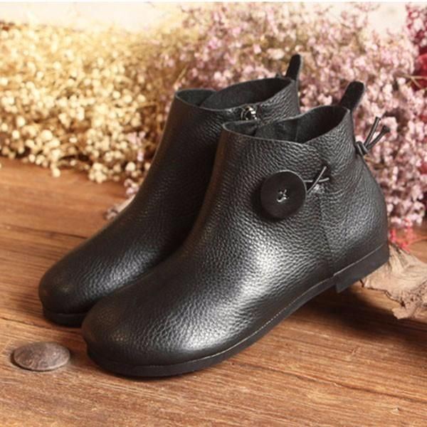 Kurze Lederstiefel Damen Casual Outdoor Soft Slip On Flache Schuhe