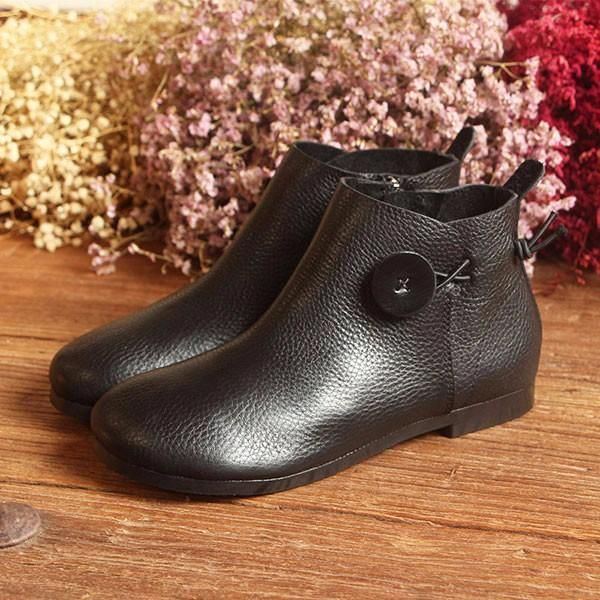 Kurze Lederstiefel Damen Casual Outdoor Soft Slip On Flache Schuhe