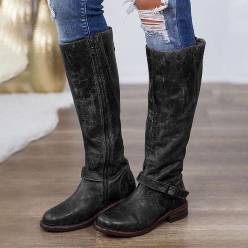 Lässige Bequeme Damen Reitstiefel Mit Seitenreißverschluss In Großen Größen