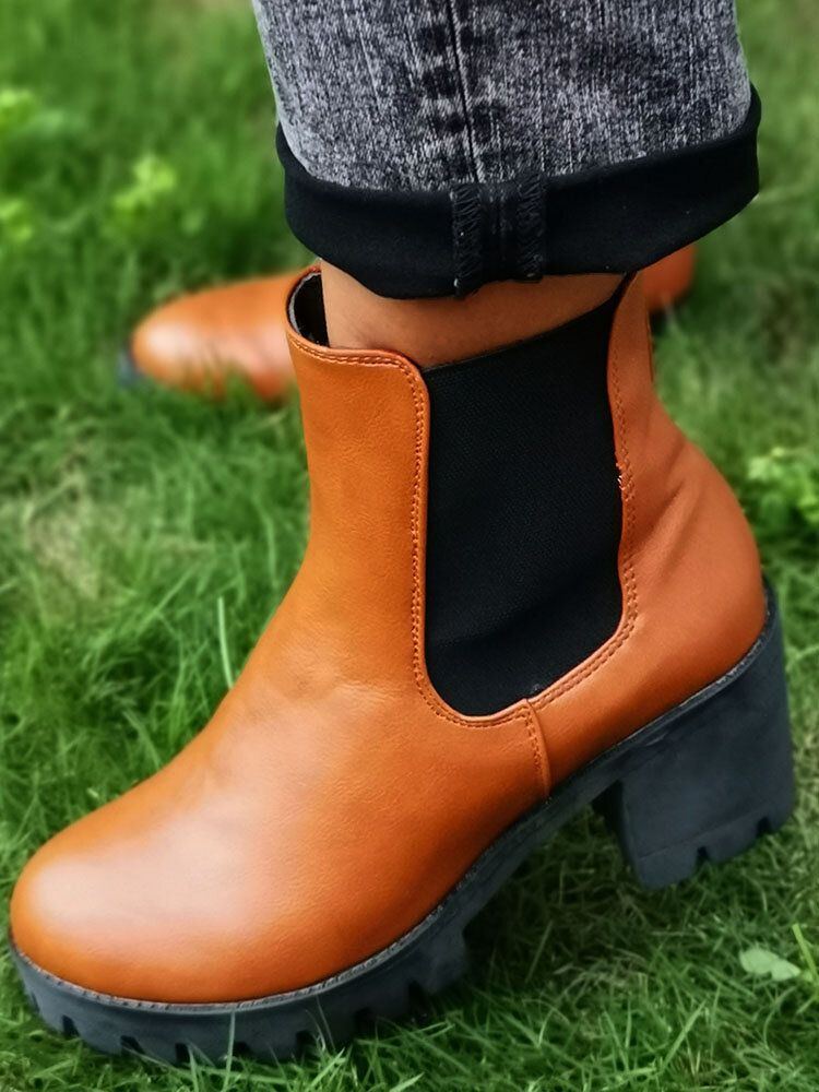 Lässige Damen Stiefeletten Zum Hineinschlüpfen Mit Runder Zehenpartie Und Klobigem Absatz