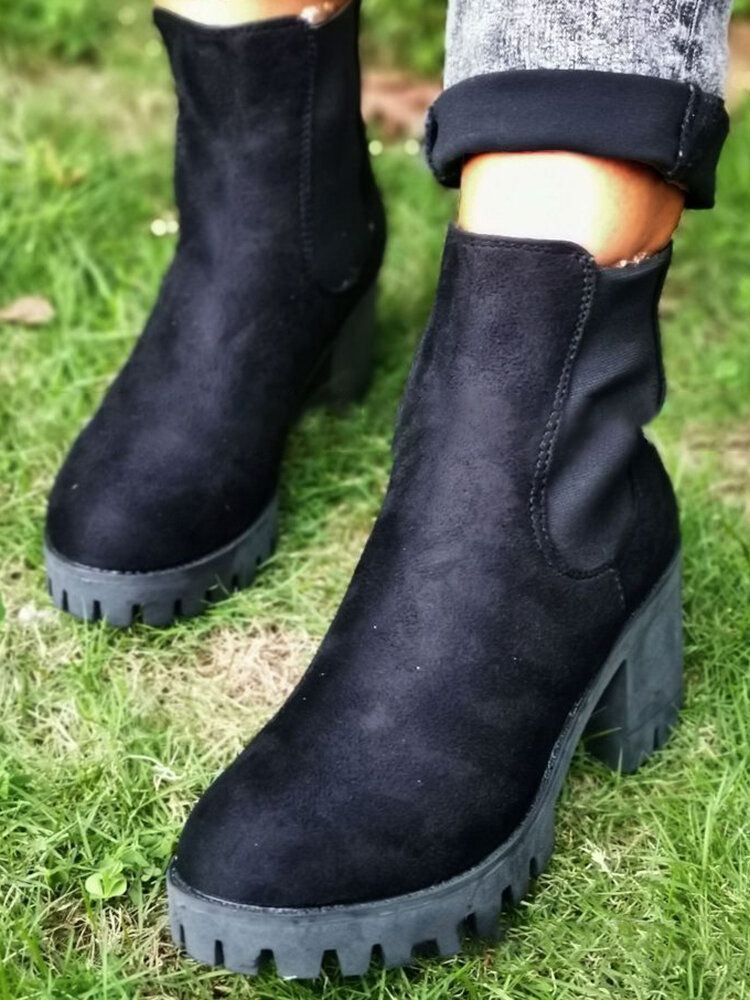 Lässige Damen Stiefeletten Zum Hineinschlüpfen Mit Runder Zehenpartie Und Klobigem Absatz