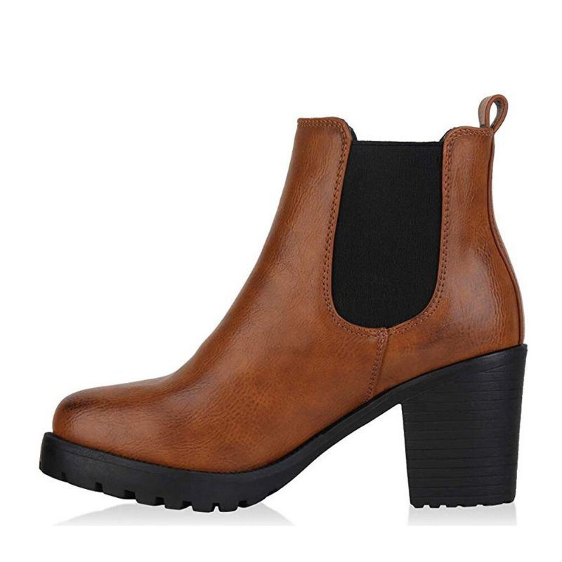 Lässige Damen Stiefeletten Zum Hineinschlüpfen Mit Runder Zehenpartie Und Klobigem Absatz