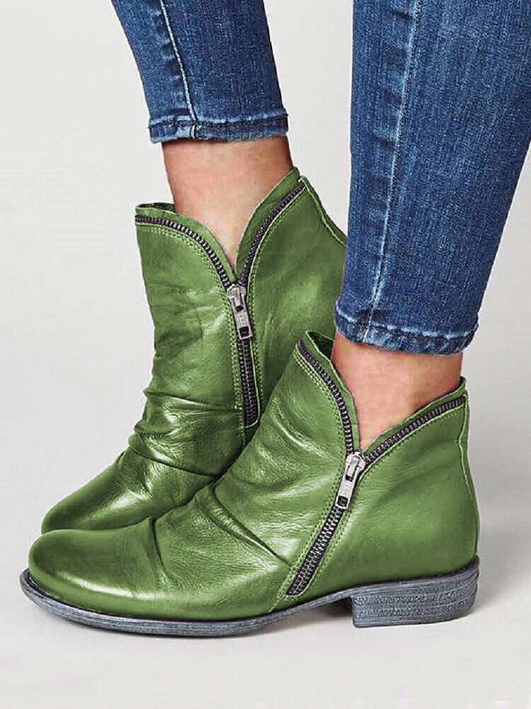 Lässige Flache Ankle Boots Für Damen In Großen Größen Einfarbig Seitlicher Reißverschluss