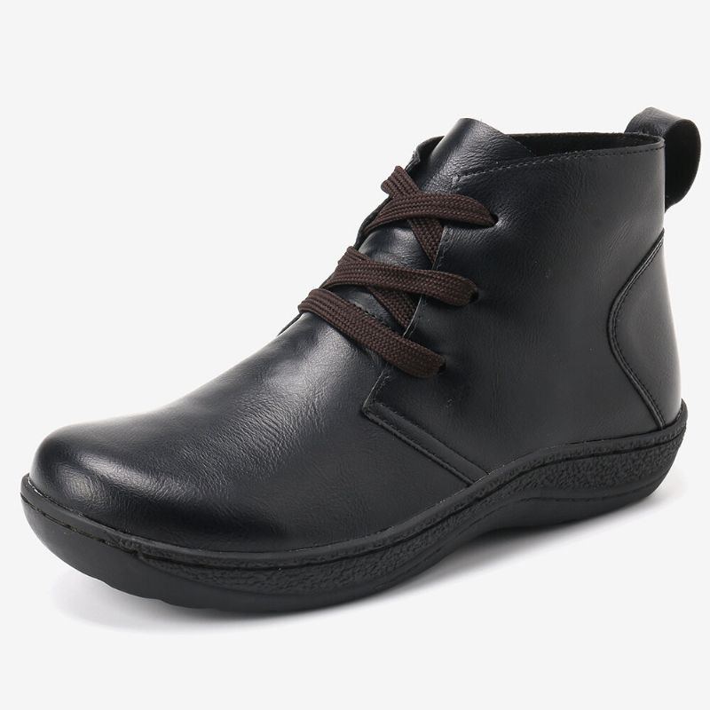 Lässige Retro Lederstiefeletten In Reiner Farbe Mit Niedrigem Absatz Für Damen