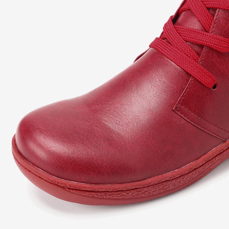 Lässige Retro Lederstiefeletten In Reiner Farbe Mit Niedrigem Absatz Für Damen